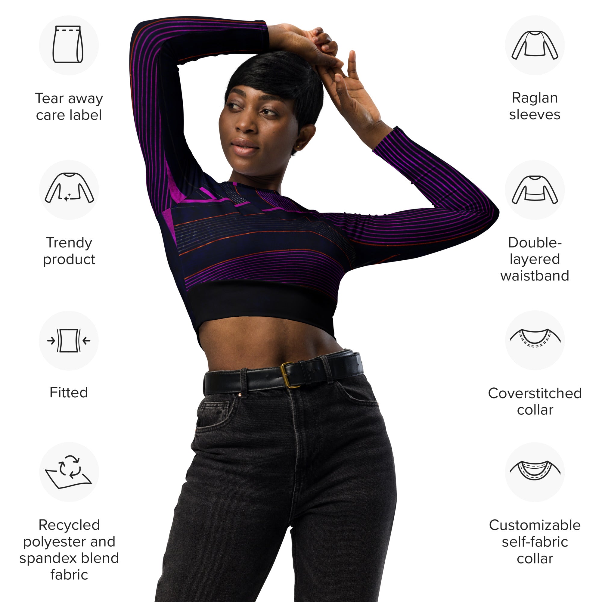Women's Long-sleeved Gym Cropped Top. Yoga Crop Top or Dance top. Cool Streetwear Fashion Top. Peppermint by WickedYo